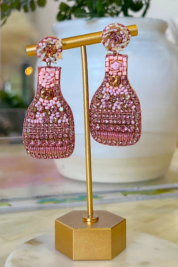 Pink Beaded Champagne Earrings