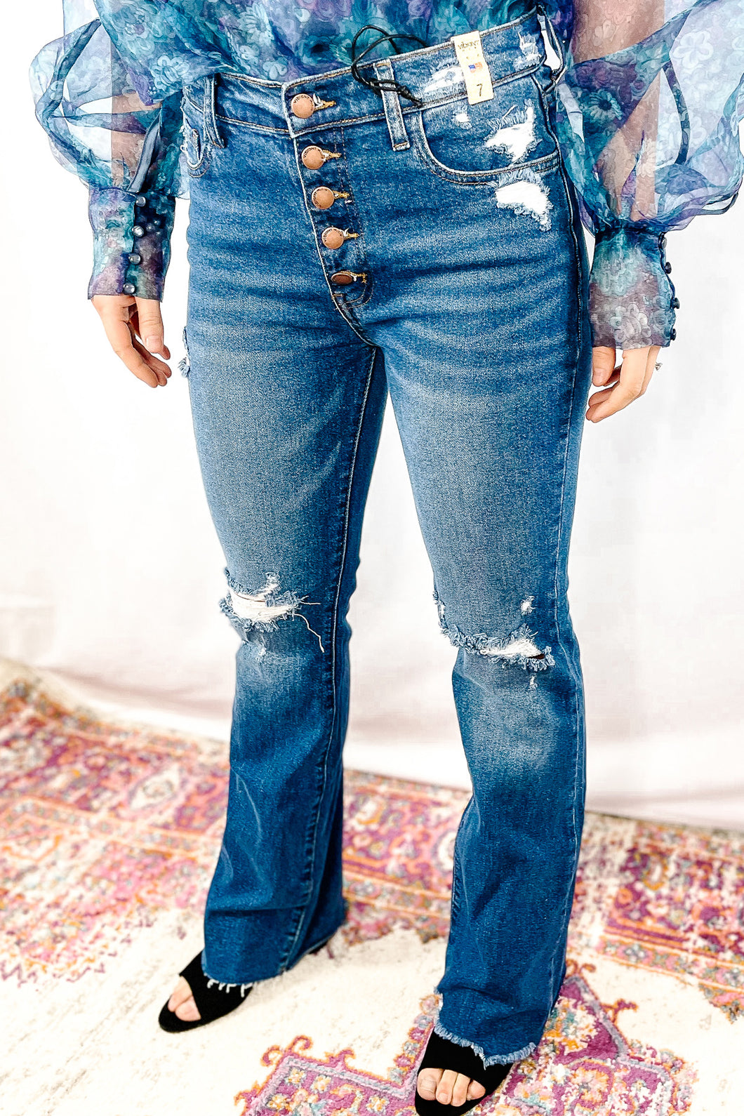 Bexley High Waisted Distressed Bootcut Jeans - FREE shipping