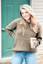 Load image into Gallery viewer, Sincere Wishes Olive Waffle Knit Sweater
