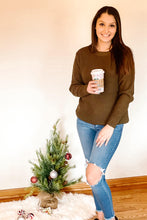 Load image into Gallery viewer, Sincere Wishes Olive Waffle Knit Sweater

