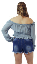 Load image into Gallery viewer, Under The City Lights Off The Shoulder Smocked Blouse.
