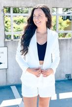 Load image into Gallery viewer, white women&#39;s business casual blazer and short set
