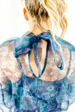 Load image into Gallery viewer, Mindy Blue Floral Organza Mock Neck Blouse
