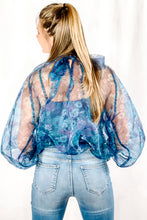 Load image into Gallery viewer, Mindy Blue Floral Organza Mock Neck Blouse
