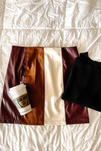 Load image into Gallery viewer, wine color block pleather skirt flatlay

