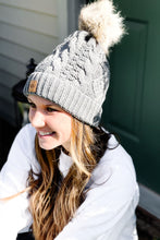 Load image into Gallery viewer, grey cable knit winter hat with pom pom
