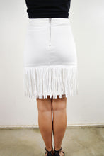 Load image into Gallery viewer, white denim fringe skirt with zipper
