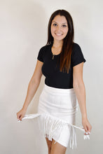 Load image into Gallery viewer, white denim fringe skirt 
