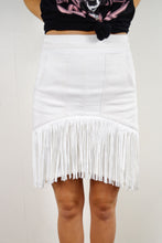 Load image into Gallery viewer, white denim fringe skirt
