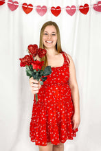 Load image into Gallery viewer, Women&#39;s red floral dress for valentines or galantines day 
