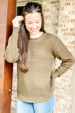 Load image into Gallery viewer, olive sweater knit long sleeve hi-low hem
