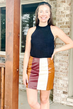 Load image into Gallery viewer, wine color block pleather mini skirt
